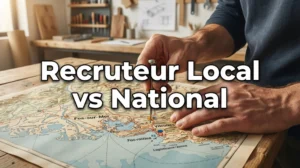 Un chasseur de tête expert pointant sur une carte industrielle pour un cabinet de recrutement PACA.