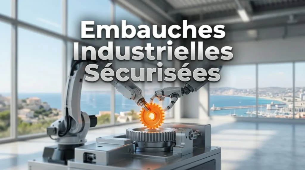Un bras robotique de précision place un engrenage dans une machine, illustrant le cabinet de recrutement à Marseille pour l'industrie.