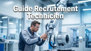 Technicien de maintenance qualifié travaillant sur une machine moderne, illustrant le guide du recrutement technicien de maintenance.