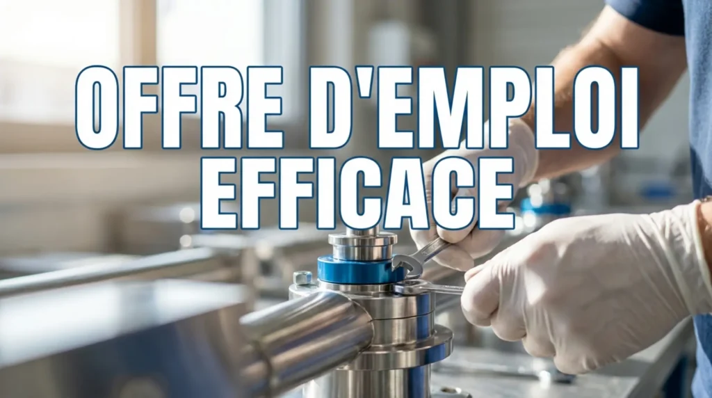 Mains expertes d'un technicien sur une machine de précision pour une offre d'emploi de maintenance.
